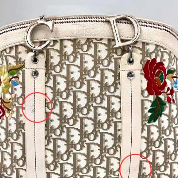 CHRISTIAN DIOR Beige Diorissimo Trotter Canvas Emb Flowers Monogram Bag FLAWS - Picture 6 of 16